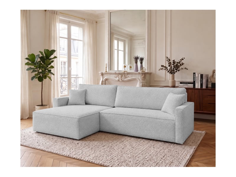  Farah - canapé d'angle max réversible et convertible 5 places accoudoirs slim en tissu bouclettes généreuses  - Conforama B
