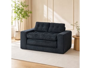 Canapé droit convertible 2 places en velours côtelé noir 140 cm, format compact pour petits espaces et invités
