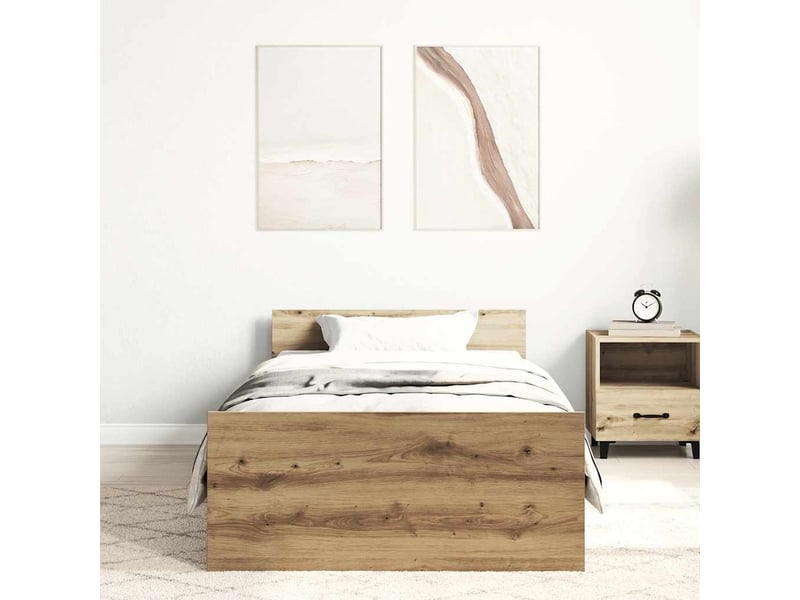  Lit simple- lit adulte -  cadre de lit sans matelas chêne artisanal 100x200 cm  - Conforama B
