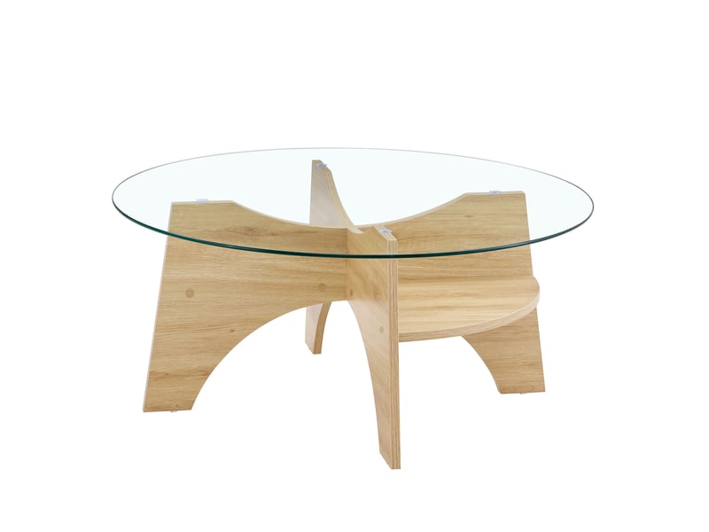  Table basse ronde 80x80x36 cm en verre trempé et mdf effet bois naturel  - Conforama A