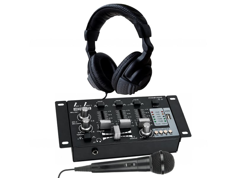  Hq power promix50u table de mixage mp3 stéréo 2 canaux, 2 entrées micro et 1 entrée usb, sono dj, casque et microphone  - Conforama A