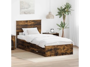 Lit adulte, lit simple, cadre de lit chêne fumé 100x200cm bois d'ingénierie cf5774