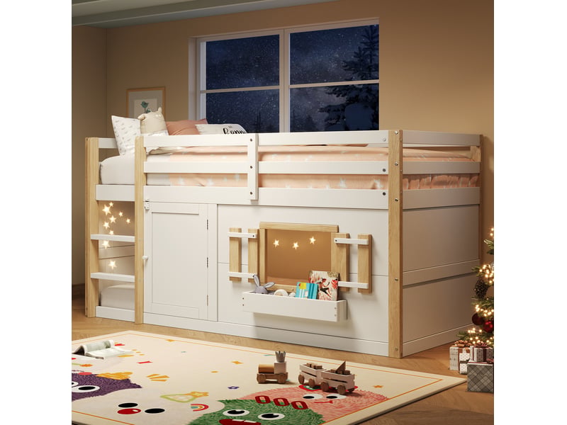 Lit mezzanine enfant 90 x 200 cm blanc en bois massif et mdf - Conforama D