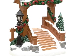 Pont enneigé lumineux de village de noël 14 led à piles