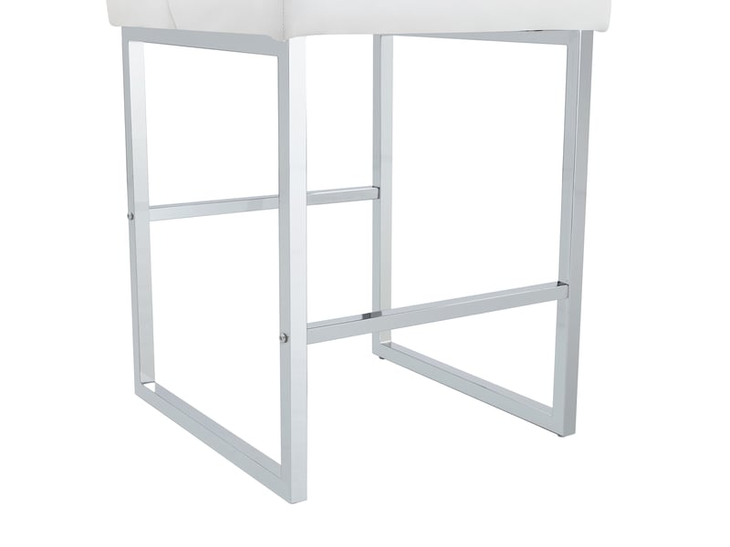Lot de 2 tabourets de bar 53x48x91 cm, rembourrage en pu blanc, structure métallique argentée, chaises hautes à assise carrée, meuble cuisine - Conforama E