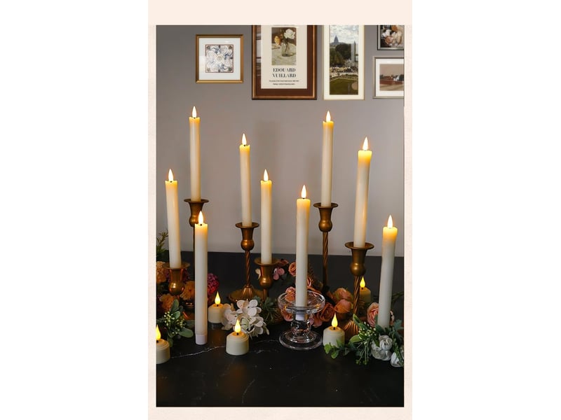  Lot de 6 Bougies LED Rechargeables Ivoire, Bougies Coniques Sans Flamme avec Télécommande, Effet Fondant, Décoration Noël  - Conforama E