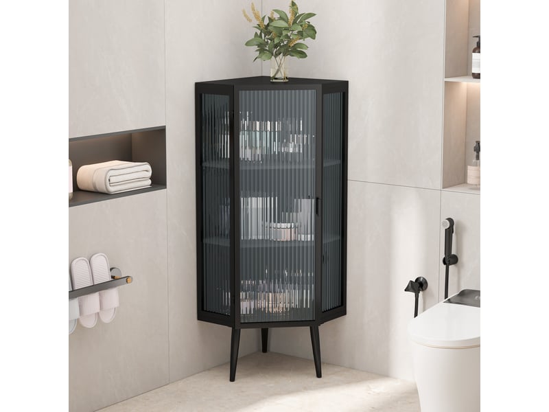  Meuble d’angle 56*42.5*110cm en métal et verre trempé avec porte et étagères noir chicfurn  - Conforama D