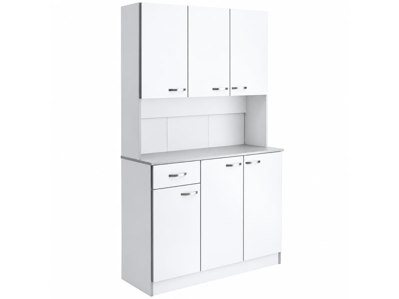  Buffet de cuisine blanc et gris avec plan de travail, 6 portes et 1 tiroir  - Conforama A