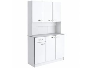 Buffet de cuisine blanc et gris avec plan de travail, 6 portes et 1 tiroir