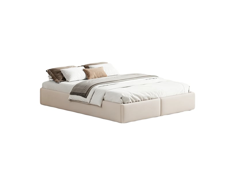  Lit coffre avec tiroirs - 160x200cm - avec rangement hydraulique et sommier à lattes - beige  - Conforama A