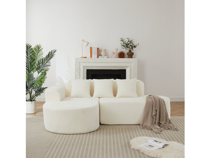 Canapé d'angle gauche 3 places 222x157x73 cm beige en chenille, méridienne gauche et 3 coussins inclus - Conforama B