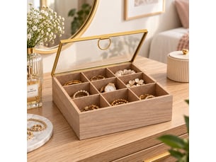 Lot de 2 boîte de rangement vitrée multifonctions à 9 compartiments en mdf effet bois - longueur 24 x profondeur 24 x hauteur 8 cm