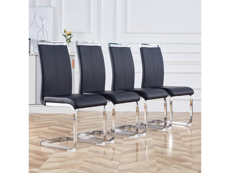  Lot de 4 chaises cantilever,42x54x100 cm, charge 120 kg, simili cuir, noir structure chromée  - Conforama D