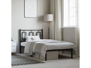 Lit adulte, lit simple, cadre de lit métal sans matelas avec tête de lit noir 90x200cm cf9598