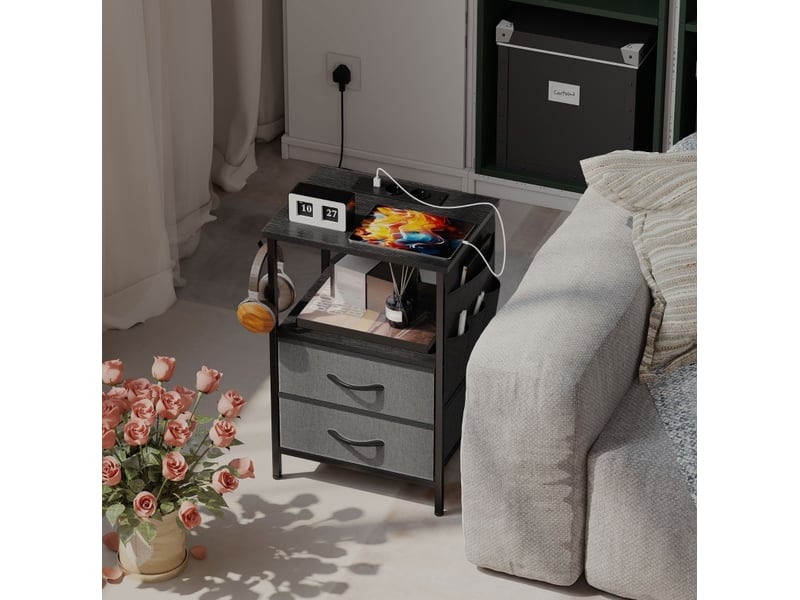  Console avec 2 tiroirs, niche ouverte, prise secteur et ports usb pour salon et chambre, 40 × 30 × 60 cm  - Conforama B