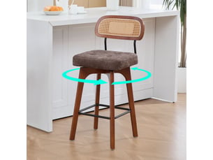 Lot de 2 tabourets de bar pivotant à 360°, tabourets de cuisine et petit-déjeuner avec dossier en rotin, marron, chenille