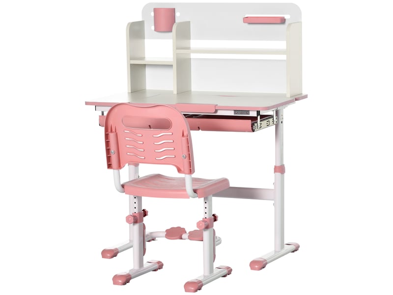  Bureau enfant avec chaise réglable rose 80 x 52 x 88-109 cm, plateau inclinable dès 3 ans  - Conforama B