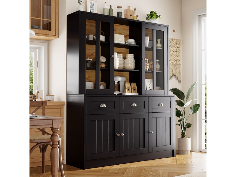  Buffet de cuisine 5 portes 3 tiroirs - 140 cm noir mdf buffet de cuisine noir - Conforama D