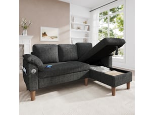 Canapé d'angle réversible fixe <strong>STILVORA</strong> <strong></strong> 3 places Tissu gris avec coffre de rangement