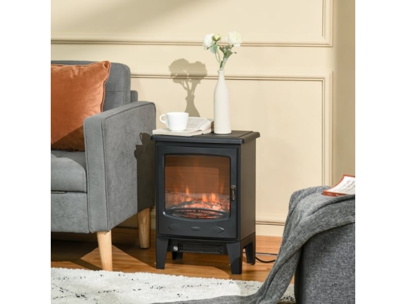 Cheminée électrique led noire 9001800 w avec effet flammes, sur pied - Conforama E