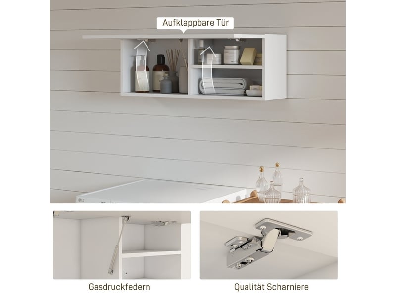  Meuble de salle de bain mural 80 x 25 x 30 cm – blanc – porte relevable à vérin, rangement sans poignée  - Conforama E