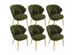 Lot de 6 fauteuils - 60x62.5x83 cm - tissu bouclé - assise rembourrée - dossier coquillage - pieds en métal - usage quotidien - vert