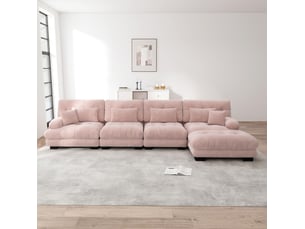 Canapé modulaire 4 places 406x145x81 cm, pouf mobile, diy, effet nuage, chenille, rose