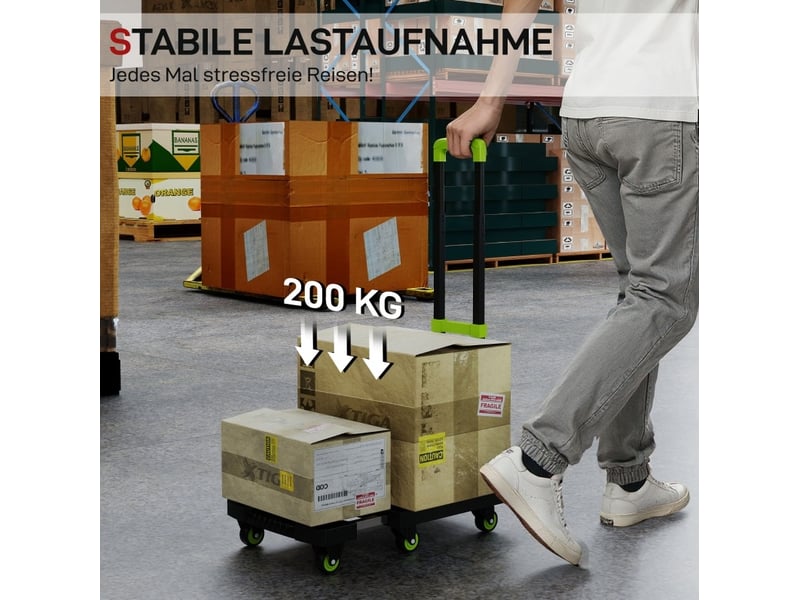  Chariot de transport pliable 49 x 35 x 102 cm vert et noir en métal, plateforme extensible jusqu'à 62,5 cm  - Conforama D