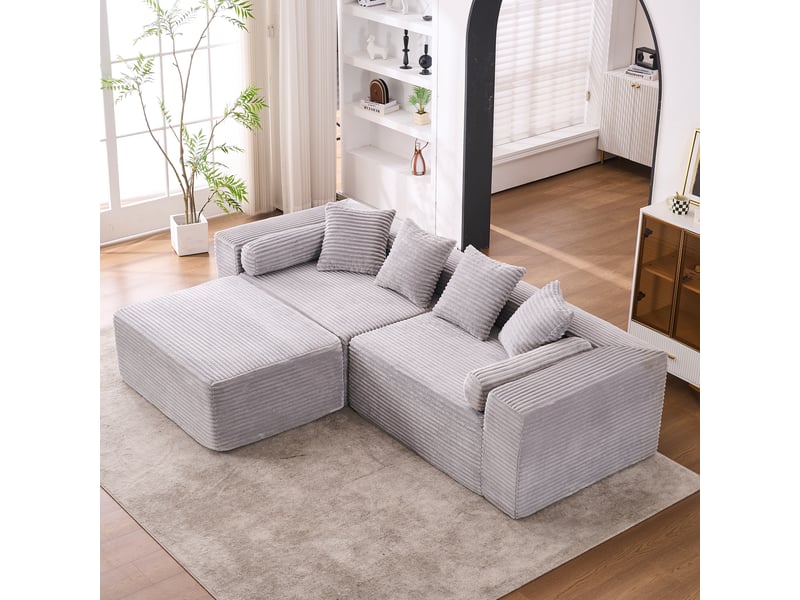  Canapé modulable, canapé de salon, en tissu chenille, gris, pour salon, mobilier pour espace de vie, chambre  - Conforama A