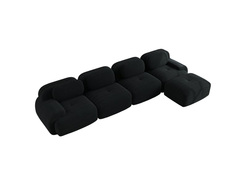  Canapé d'angle modulable modenvie 4 places avec méridienne 388 x 178 cm en velours côtelé noir  - Conforama A