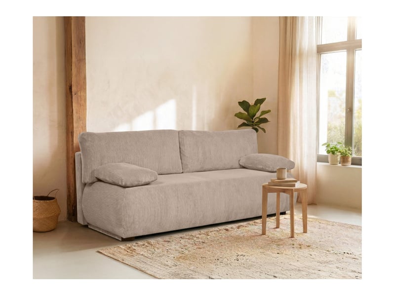 Canapé droit veluto convertible avec coffre en velours côtelé - taupe VELUTO - Conforama B