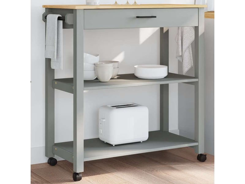  Desserte de cuisine, chariot de rangement 84x40x88,5 cm gris bois massif de pin shl38521  - Conforama B