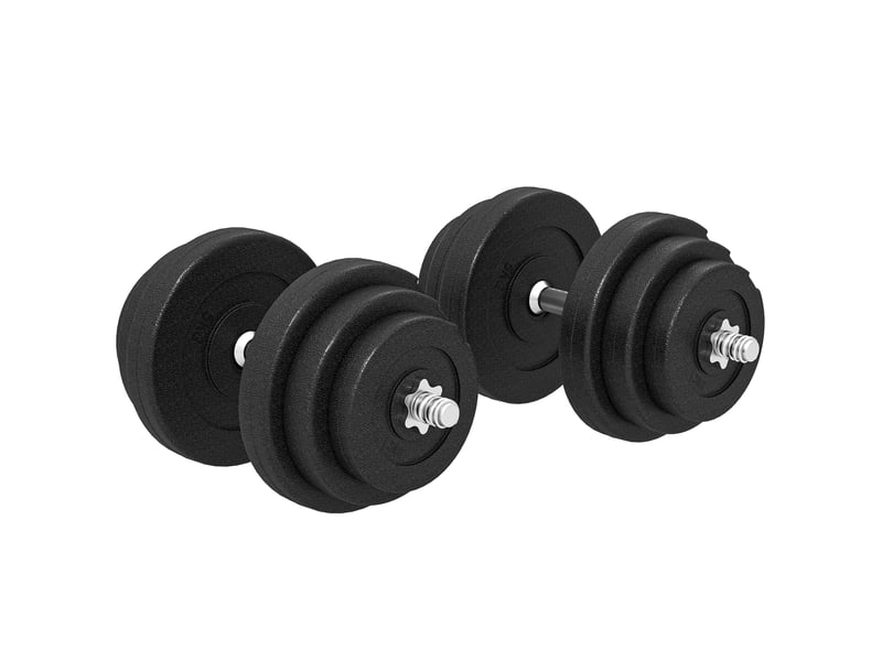  Ensemble haltères musculation 40 kg (4x5, 4x2,5, 4x1,5 kg), réglable, pro, 2 barres acier ø25x450 mm, disques.  - Conforama B