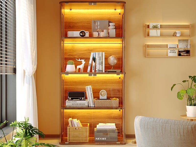  Vitrine led verre trempé 80x40x170cm, tactilecapteur, 3 teintes, 4 niveaux, acrylique, anti-bascule, marron  - Conforama B