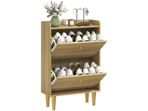 Meuble à chaussures 12 paires, armoire à chaussures étroite, 2 tiroirs rabattables étagères réglables, 60x24x92cm, chêne