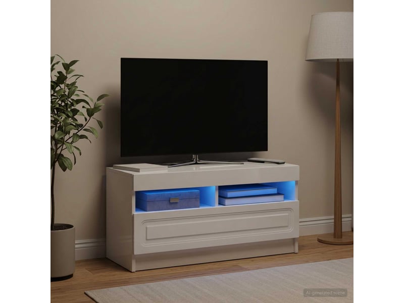  Meuble tv - banc tv - meuble de rangement led blanc brillant bois d'ingénierie  - Conforama B