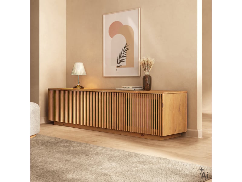 Meuble tv ole l 175 cm 3 portes en bois massif - coloris chêne - Conforama C