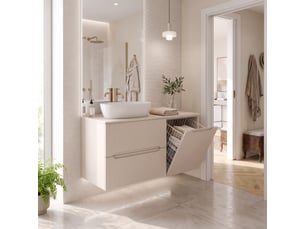 Meuble sous vasque suspendu avec panier à linge et plan 2t novo l.100 cmcachemire mat