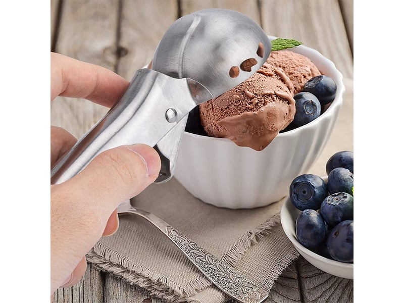  Cuillère à glace en acier inoxydable cuillère scooper avec déclencheur pour crème glacée fruits pâte à biscuits boule de glace  - Conforama B