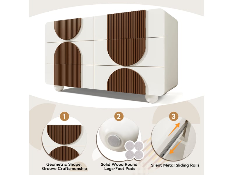 Buffet blanc 6 tiroirs meuble rangement moderne mdf bois massif design courbé 121x71x41 cm - Conforama D