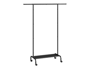 Portant simple à roulettes noir avec étagère et barre extensible