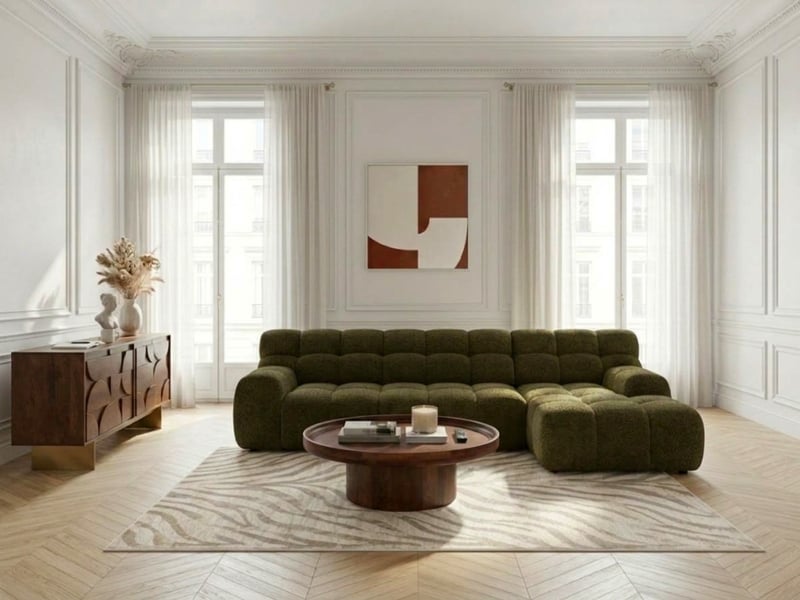  Bobochic canapé d'angle convertible avance-recule électrique andre tissu texturé vert  angle droit ANDRE - Conforama B