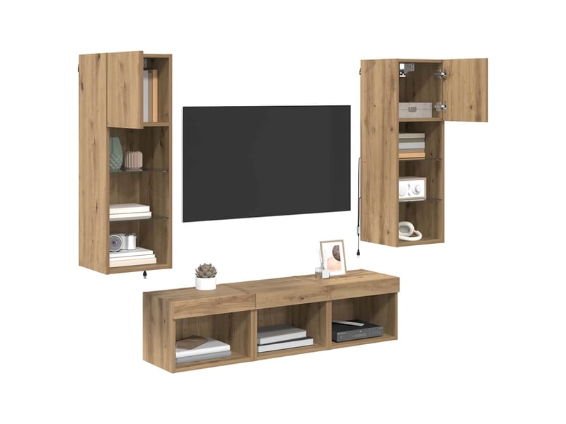  Lot de 5 meuble tv mural, meuble tv suspendu chêne noir bois d'ingénierie shl86464  - Conforama C