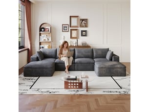 Canapé cloud modulable, velours côtelé gris foncé, 340 cm, coussins amovibles, sans montage