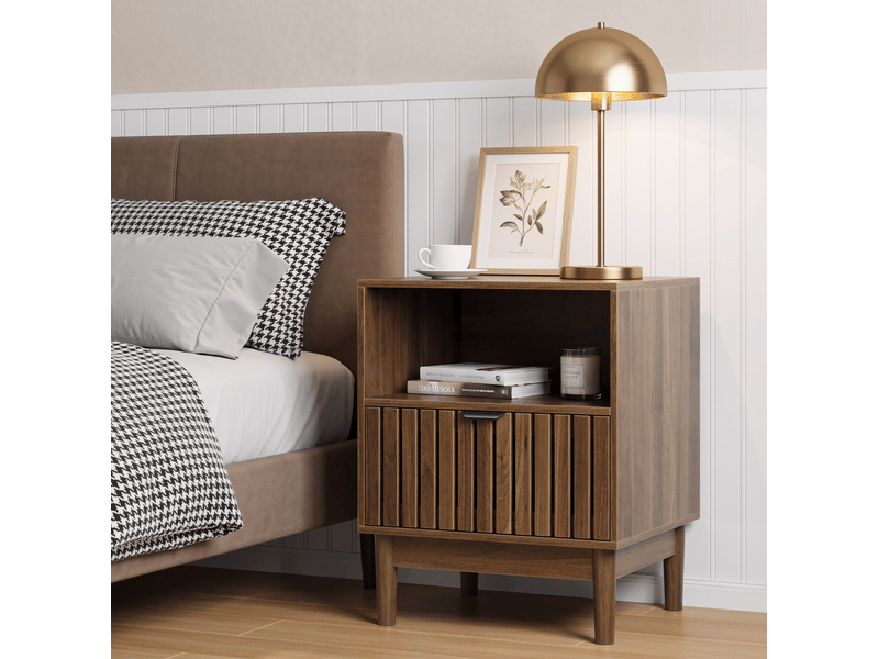  Table de chevet avec 1 tiroir 45x39x56,5 cm en mdf coloris noyer  - Conforama B
