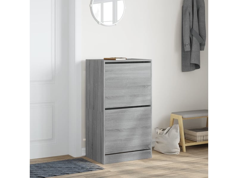  Meuble à chaussure | armoire à chaussures 2 tiroirs rabattables sonoma gris shl8696  - Conforama C