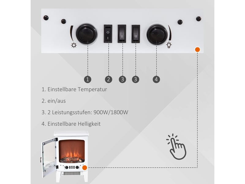  Cheminée électrique avec chauffage blanche, effet flamme led, 9001800 w  - Conforama W