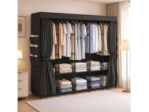 Armoire penderie en tissu noir 212 x 45 x 167 cm avec 5 tringles et 5 étagères, montage sans outil