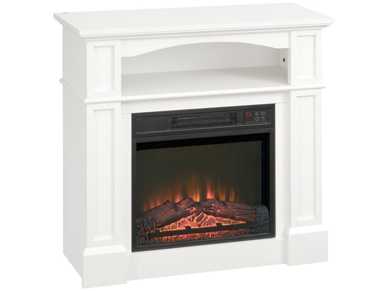  Cheminée électrique sur pied, effet flamme led réglable, 1800 w, blanc  - Conforama B