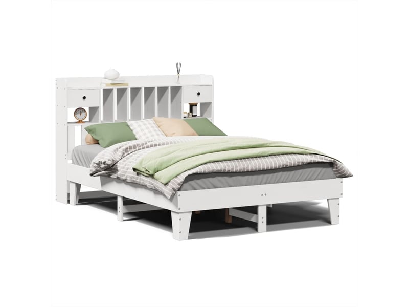  Lit double- lit adulte -  cadre de lit sans matelas blanc 150x200 cm bois de pin massif  - Conforama A